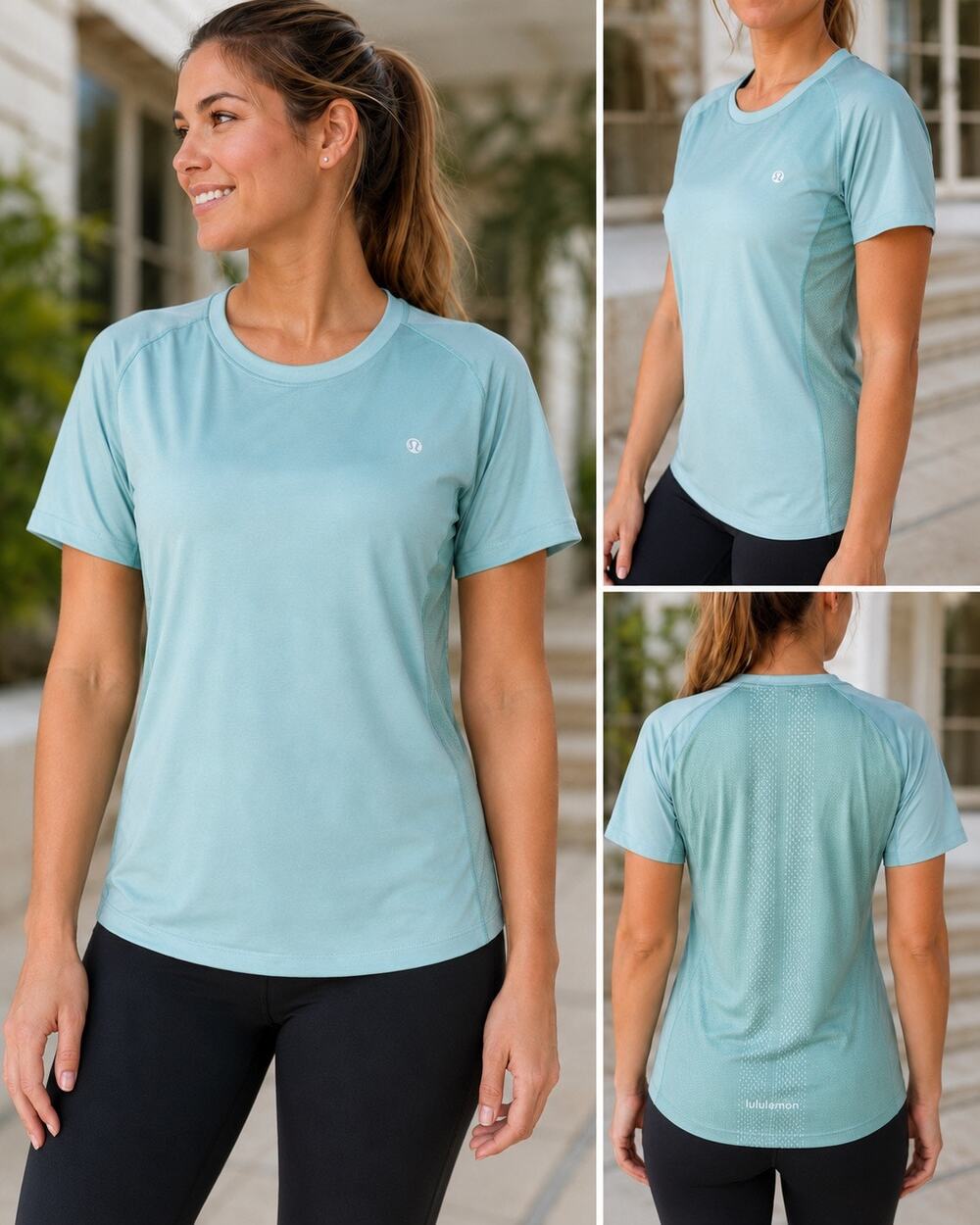 Lululemon Women’s Large Aqua Blue Mesh Back Short Sleeve Athletic Shirt